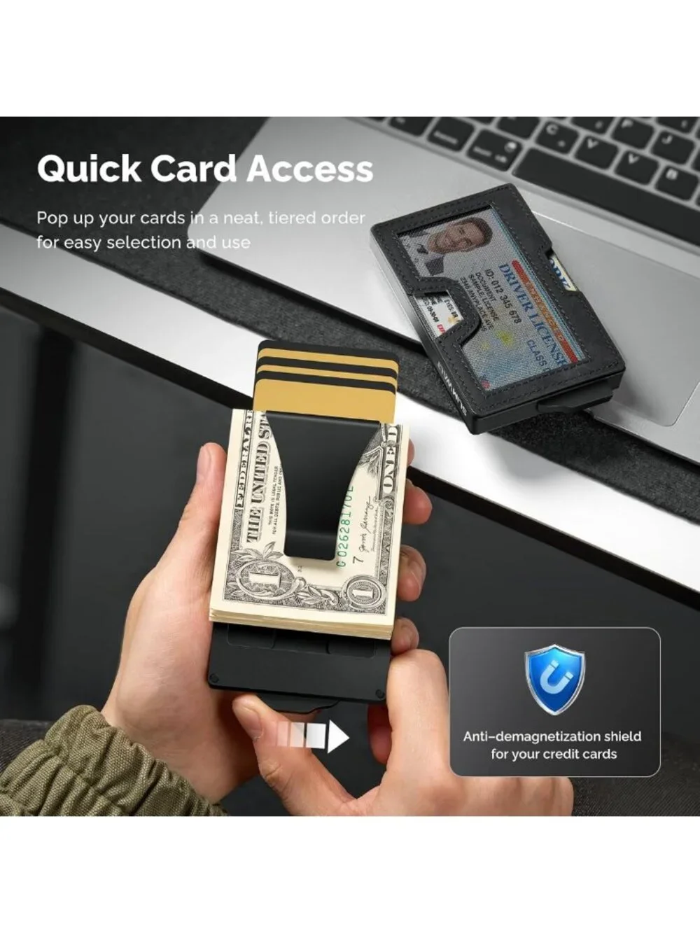 Minimalist Men's Wallet with Money Clip & ID Window - RFID Blocking, Holds 20